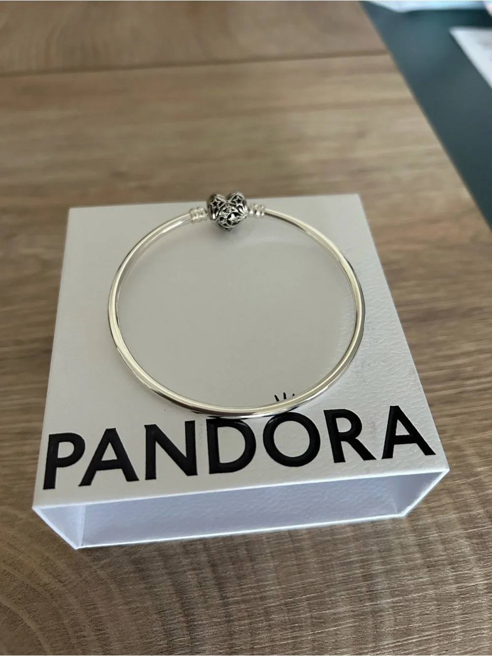 Pandora Silver Bangle with celestial heart clasp